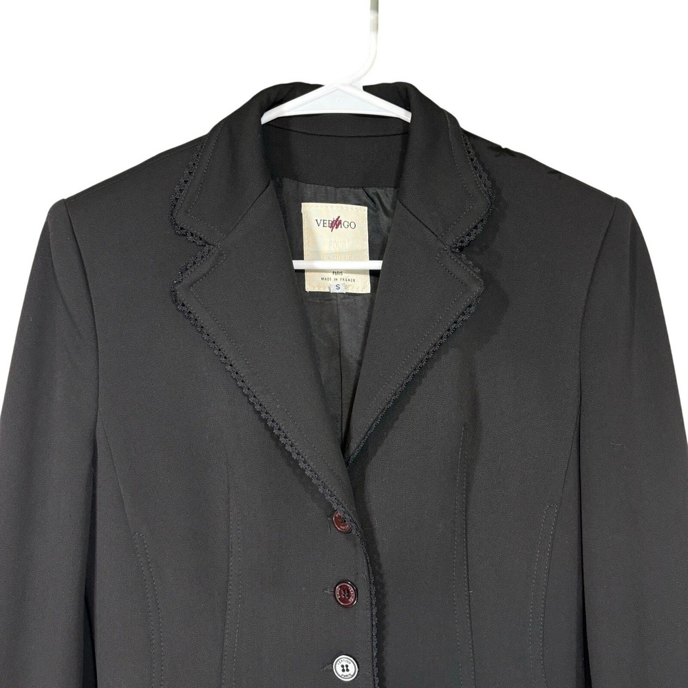 Vertigo Paris Black Blazer Jacket Women's SMALL Gothic Whimsigoth Feminine